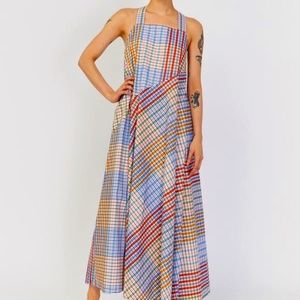 $298 KOWTOW RILEY Maxi Sun Dress - Blue Multi Color ECO Fair Trade Sz S